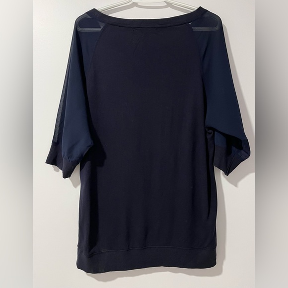 Harvé Benard top sweater 3/4 sheer sleeves size M Blue - Picture 3 of 6